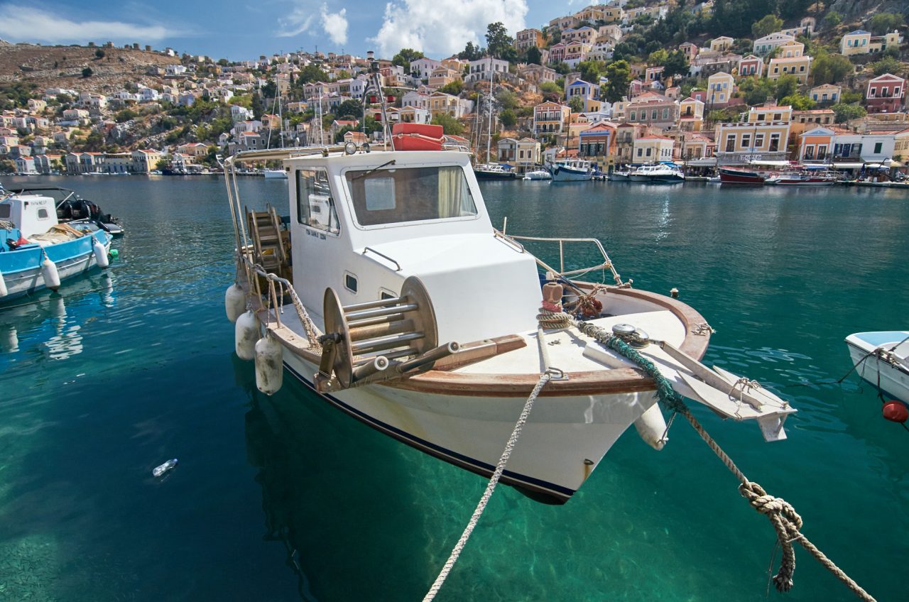 Fishing boat in Port of Gialos, Symi