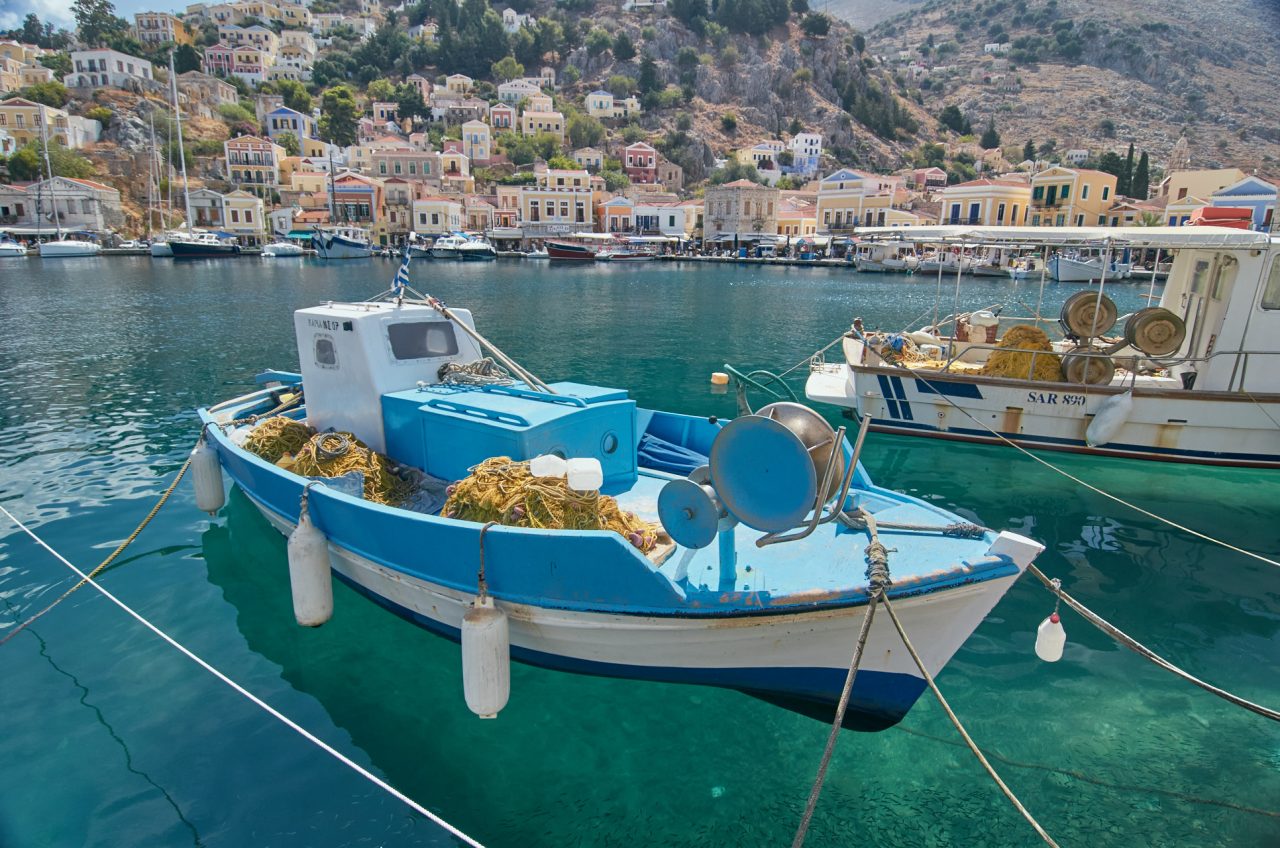 Fishing boat in Port of Gialos, Symi